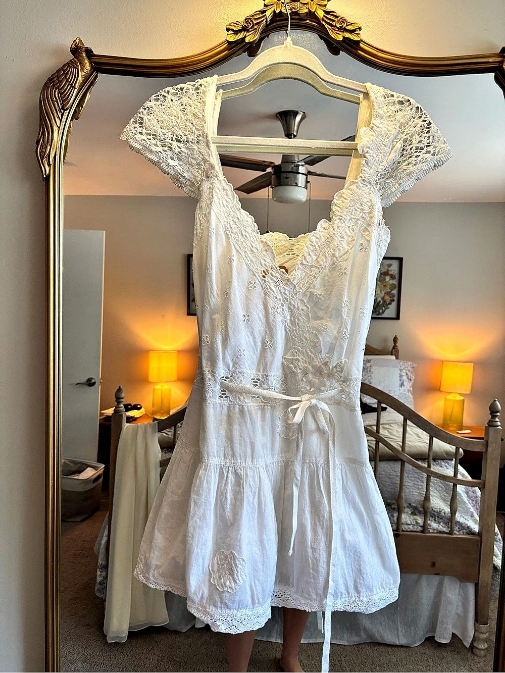 Free People White Lace Mini Dress Size 8